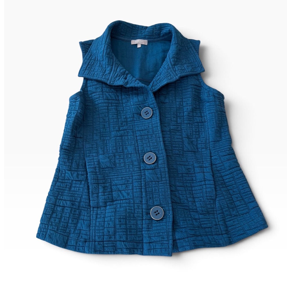 Habitat Clothes to Live In Teal Blue Quilted Button Front Vest Wing Collar XS